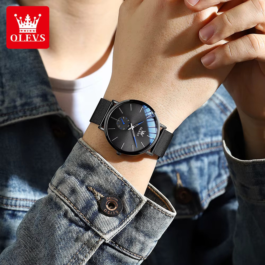 OLEVS Armbanduhr Chronograph, Quarz, Edelstahl, Schwarz, Herren - Bild 3