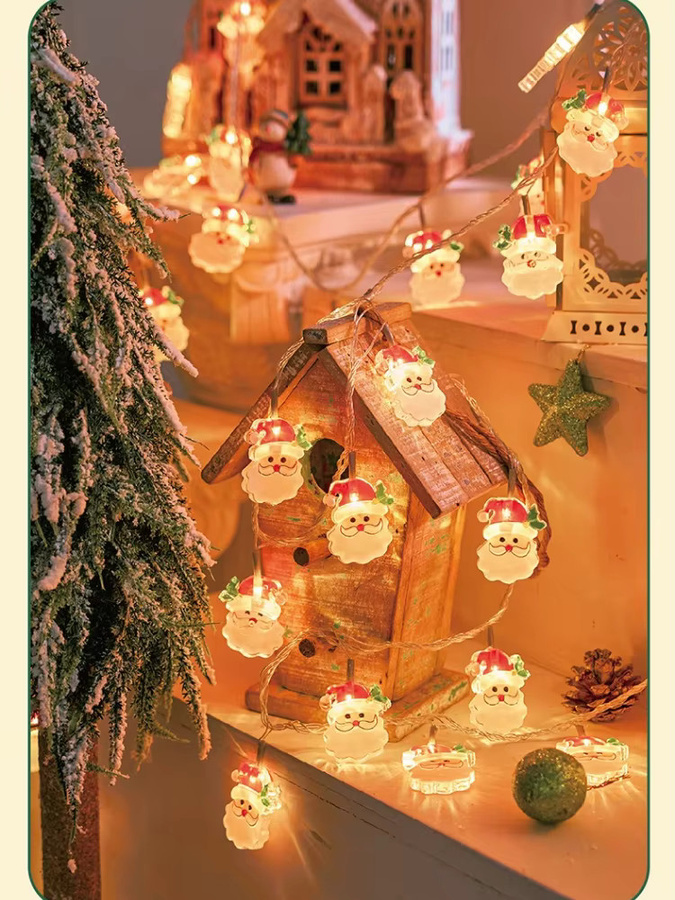 Bunte LED Lichterkette mit Cartoon Santa Claus als Weihnachtsbaum Dekoration und Hängende Ornamente für Kinder - Bild 5