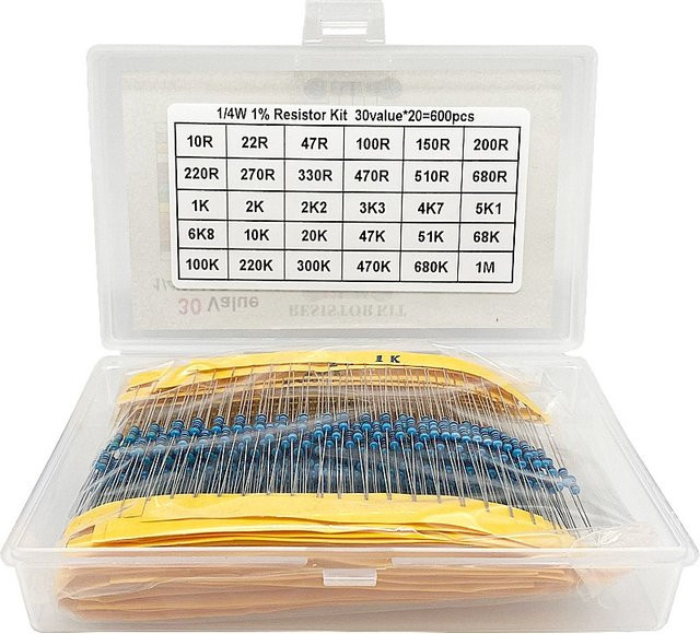 YANXD Widerstands-Set mit 30 verschiedenen Typen, 1/4 W, 1 % Toleranz, 300 oder 600 Stück sortiert in Box - Bild 1