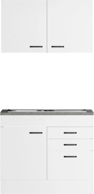 OPTIFIT Miniküche Bonn214 in Weiß mit Glaskeramikkochfeld und Edelstahl, B: 100 cm, T: 60 cm, H: 210 cm - Bild 1