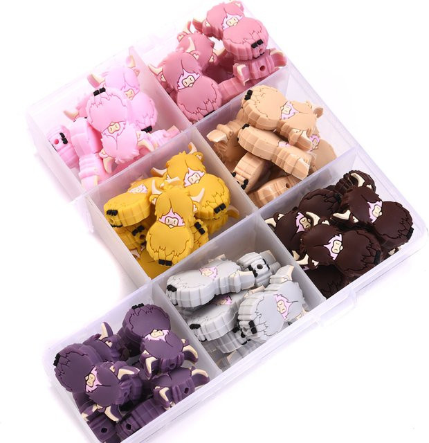 10 Stück gemusterte Spacer-Perlen aus lebensmittelechtem Silikon in Multicolour, B/H/T: 20 x 31 mm, BPA-frei für Schnullerclips und Babyspielzeug - Bild 1