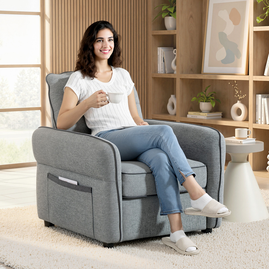 HOMCOM 1-Sitzer-Sofa aus ägyptischem Samt in Grau mit Seitentasche und gepolsterter Sitzfläche für Wohnzimmer oder Schlafzimmer, Breite: 80 cm - Bild 2