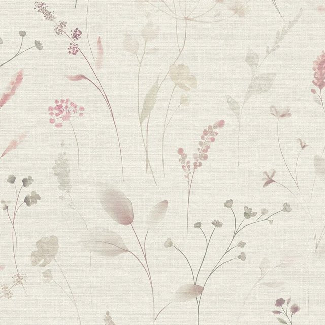 PROFHOME Landhaus Tapete Floral in Creme-Weiß, Rosa und Beige, Vlies-Tapete mit botanischem Muster, Breite: 0,53 m, Länge: 10,05 m - Bild 1