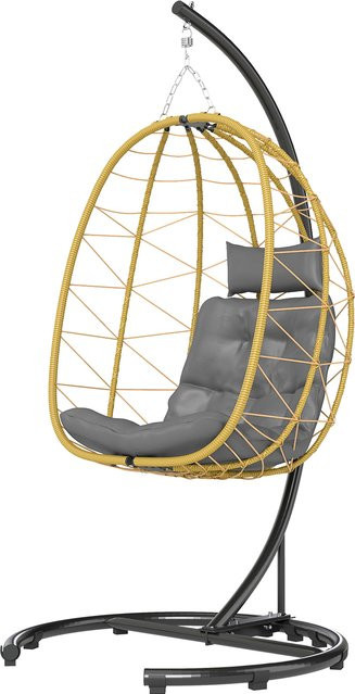 Outsunny Hängesessel mit Faltkorb und Kissen, moderner Garten Schaukelstuhl aus PE Rattan und Stahl, Schwarz Grau Beige, B/T/H: 102 x 102 x 195 cm - Bild 1