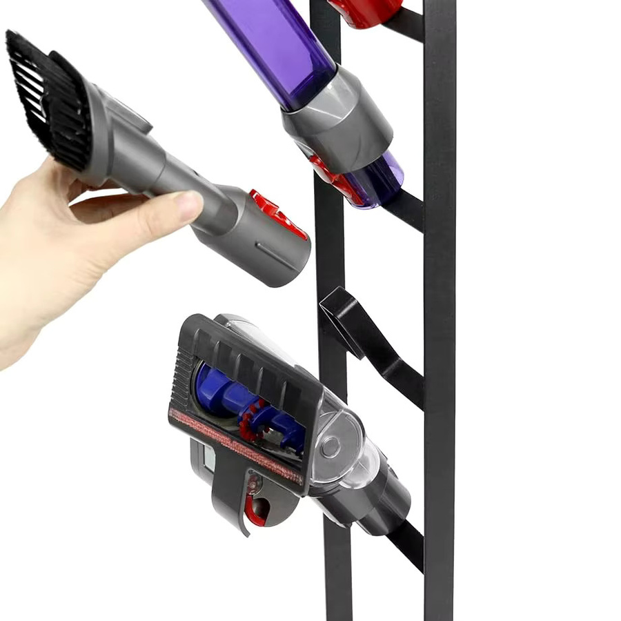Universeller Metall-Staubsaugerständer mit Rollen und Zubehörhalter für Dyson in Schwarz, freistehend - Bild 4
