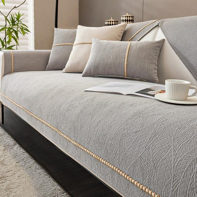 Rutschfester Chenille-Sofabezug in Grau für dein Sofa, universeller Schutzbezug für alle Jahreszeiten, Breite: 160 cm, Tiefe: 110 cm - Bild 1