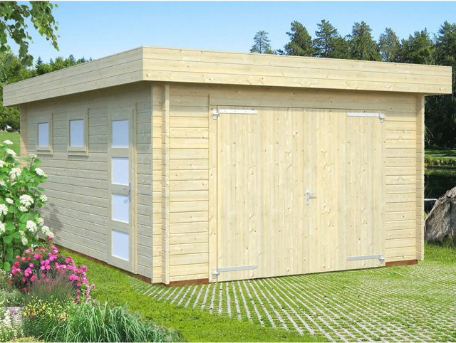 Palmako Holz-Einzelgarage Rasmus aus Fichtenholz mit Holztor und verglaster Einzeltür in Natur, B: 550 cm, T: 360 cm, H: 360 cm - Bild 1