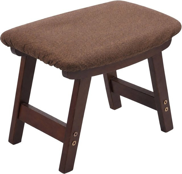 Relaxdays Fußhocker aus Buchenholz mit Leinenbezug in Braun, gepolstert, B/T/H: 40 x 25 x 29 cm - Bild 1