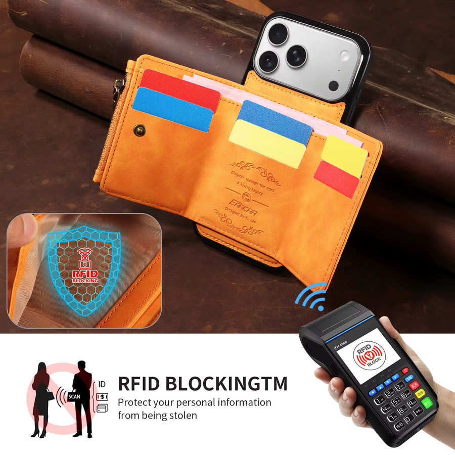 PU-Leder Handyhülle mit Ständer und Kartenfächern als Brieftasche für Samsung Galaxy S25 S24 S23 S22 Ultra A13 A15 A23 in Braun und Orange - Bild 6