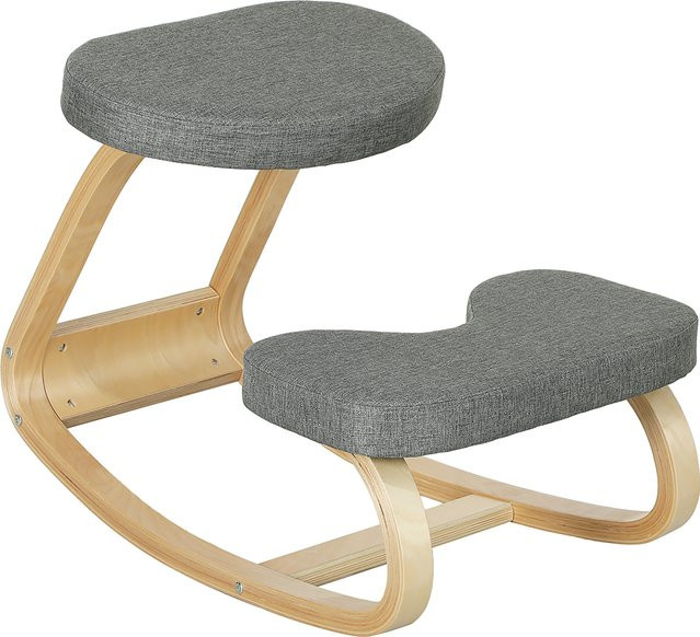 HOMCOM Kniestuhl aus Birkenholz mit Leinenoptik in Grau für Home Office und Meditation - Bild 1