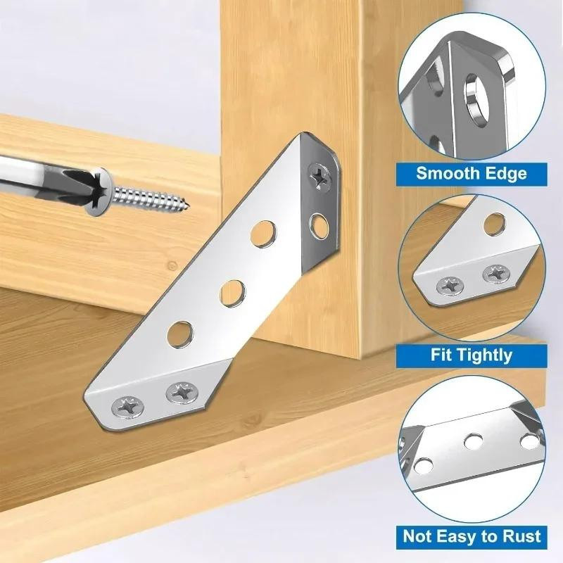 Lanzhong home life Universal-Eckverbinder aus Edelstahl in Silber, Set mit 32 Eckhalterungen und 224 Schrauben für Schrankwinkel und Regalunterstützung - Bild 2