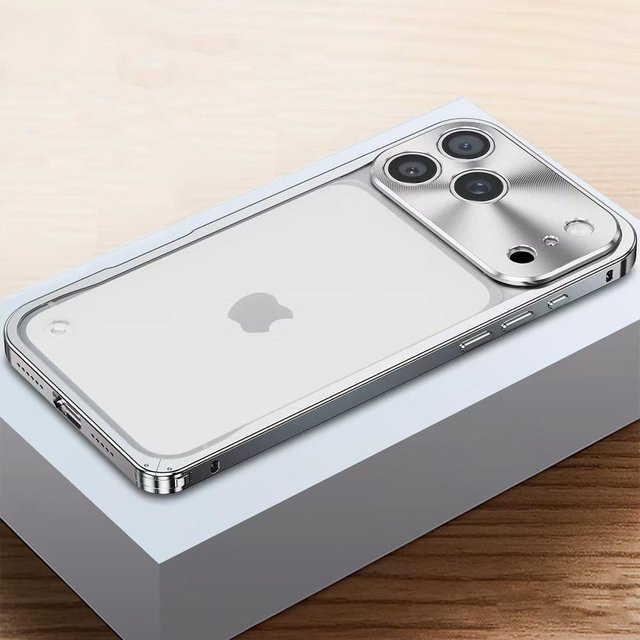Maoxiaowei Aluminium-Handyhülle mit Metallrahmen und Objektivschutz für iPhone 17 16 15 14 13 12 Pro Max, Matte Rückseite, Farbe: Silber - Bild 1