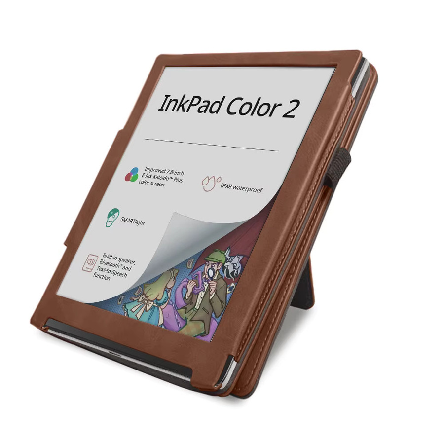 Afesar Lederschutzhülle für Pocketbook InkPad Color 2/3 (7,8 Zoll), Standhülle mit Handschlaufe, Braun - Bild 4