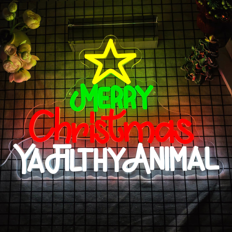 Ya Filthy Frohe Weihnachten Neonschild zur Wanddekoration, Mehrfarbig, mit dimmbarem Schalter und USB-Anschluss - Bild 2