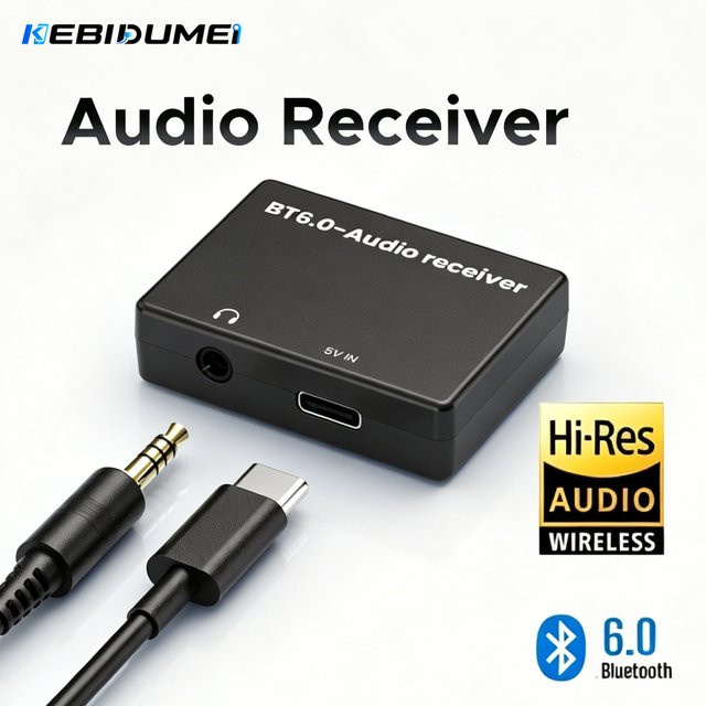 KEBIDUMEI AUX Bluetooth 6.0 Audio-Empfänger Hi-Fi Drahtloser Audio-Adapter mit 3,5 mm Klinkenanschluss in Schwarz - Bild 1
