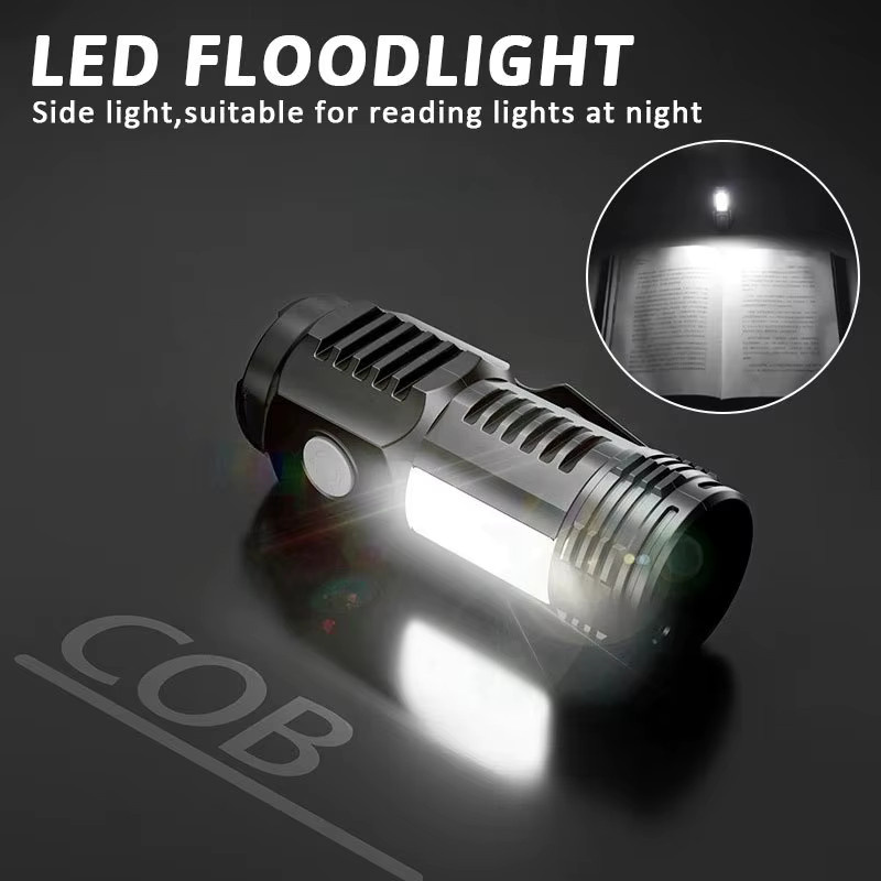 XIWANGFIRE Mini-Taschenlampe mit 3 LED und COB, USB wiederaufladbar, Schwarz, mit Clip für Outdoor und Camping - Bild 2