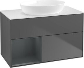 V&B Waschtischunterschrank Finion 100 in Weiß und Anthrazit mit Regal, lackiert - Bild 1