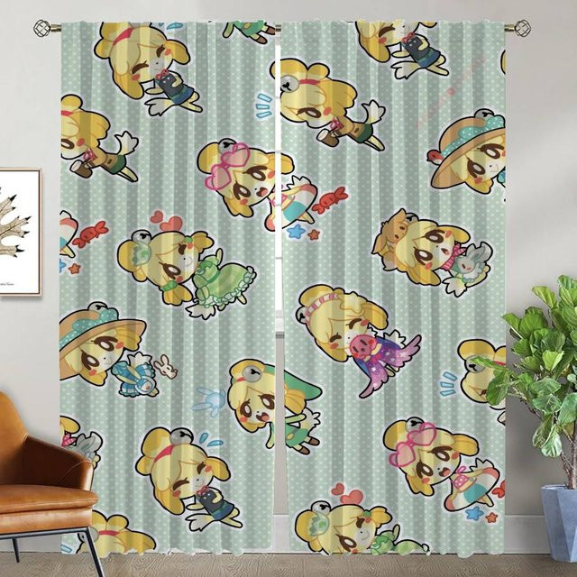 Animal Crossing Verdunkelungsvorhänge und Anti-Mücken-Vorhänge aus Tüll, 2 Stück, Farbe: Grün, Breite: 50 cm, Höhe: 70 cm - Bild 1