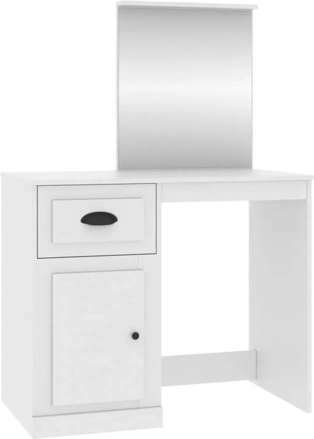 vidaXL Schminktisch mit Spiegel in Weiß aus Holzwerkstoff, B/T/H: 90 x 50 x 132,5 cm - Bild 1