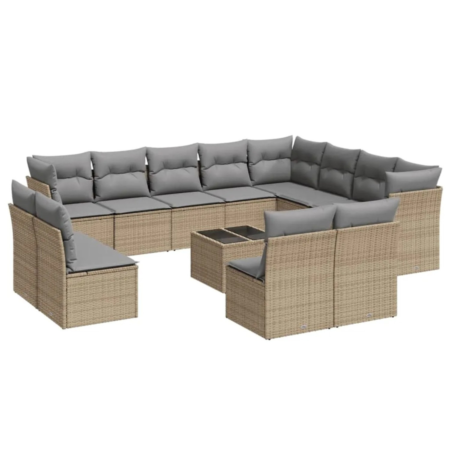 vidaXL 13-teilige Garten-Sofagarnitur in U-Form aus Poly-Rattan mit Kissen in Beige-Grau - Bild 2