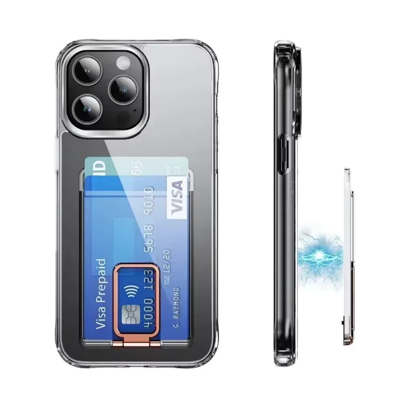 Magnetische Metall-Kartenbrieftasche und transparente MagSafe Hülle für Samsung Galaxy S26 Ultra, S25 Ultra, S24 Ultra und S23 Plus in Silber - Bild 4
