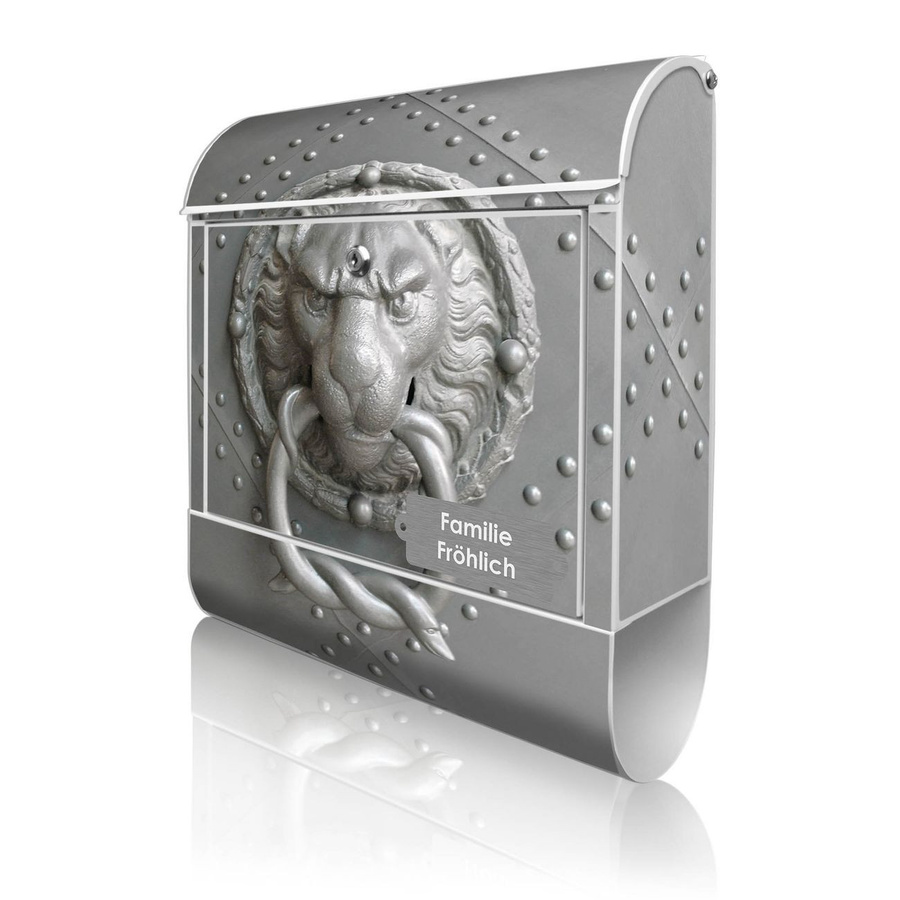 banjado Design Briefkasten Weiß mit Motiv Eisentor aus Stahl mit Zeitungsfach und A4 Einwurf, B/T/H: 38 x 13 x 47 cm - Bild 1