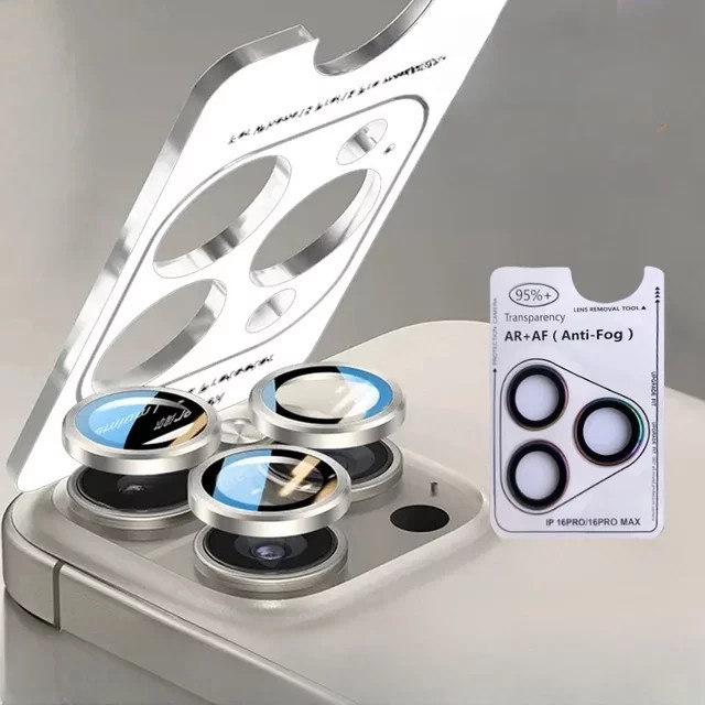 AR und AF Kamera Objektiv Schutzring aus gehärtetem Glas für iPhone 15, iPhone 15 Plus, iPhone 16 Pro und iPhone 16 Pro Max in Transparent und Blau - Bild 1