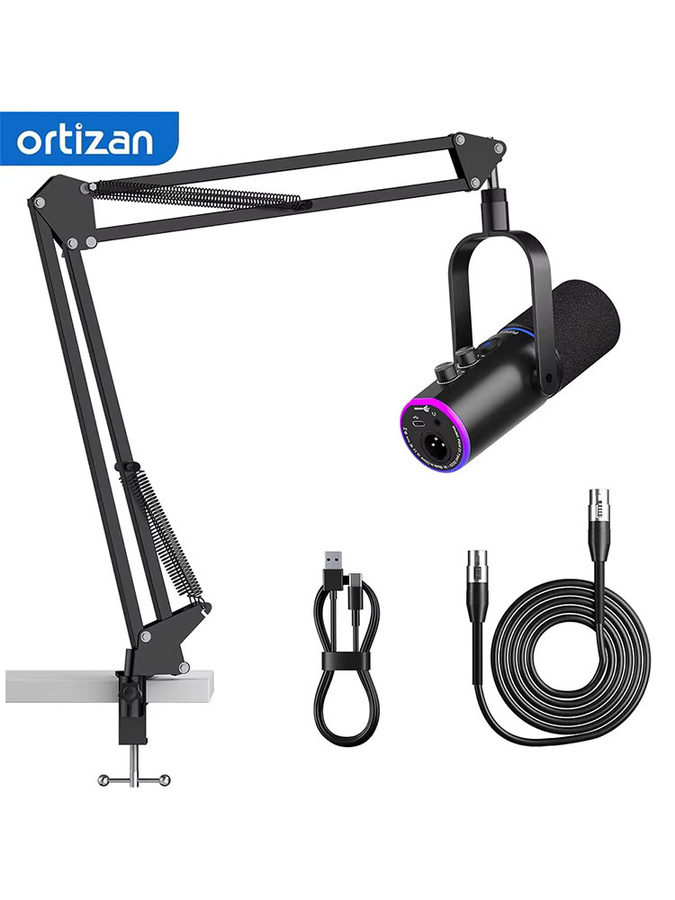 Ortizan Gaming Dynamisches XLR/USB-Mikrofon in Schwarz mit RGB-Beleuchtung, Stummschalttaste und Gain-Regler für PC und Tablet - Bild 4