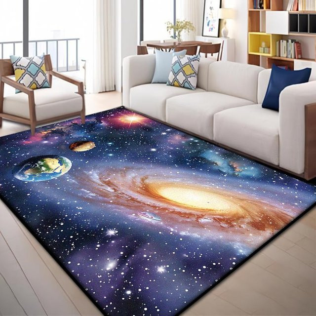 Karpetti Sonnensystem Sternenhimmel Teppich, bunter Cartoon Bodenmatte für Kinderzimmer und Wohnzimmer, rutschfest und waschbar, B: 120 cm, T: 80 cm - Bild 1