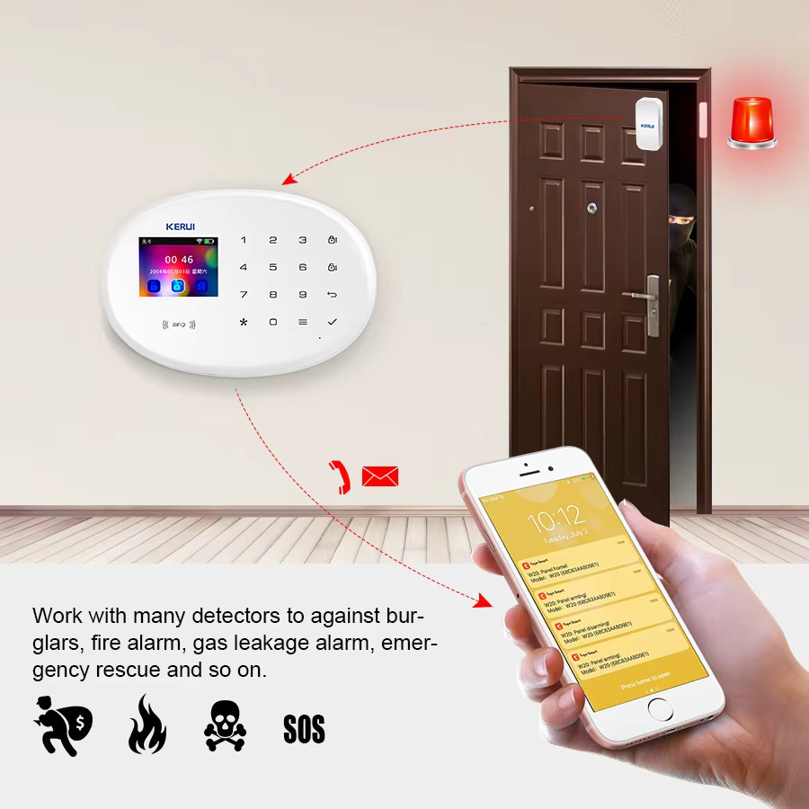 KERUI W202 Smart Alarm System mit WIFI und GSM, Tuya App Steuerung, RFID, Fernbedienung, Bewegungsmelder und Türsensor, Weiß - Bild 2