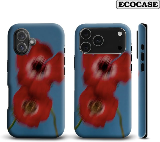 Handyhülle mit roten Blüten für Apple iPhone 11 bis iPhone 17 Pro Max Plus mit doppelschichtiger Rückseite - Bild 1