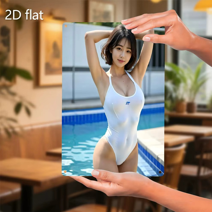 Retro-Metallblechschild Poolside Woman von CIFBUY als Wandkunst für drinnen und draußen in Multicolour - Bild 2