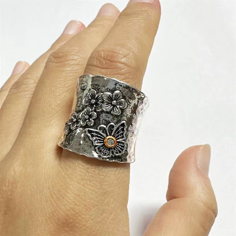 Huitan Ring, zweifarbig, Blumen- und Schmetterlingsform, Zirkonia, Damen - Bild 4