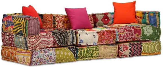 vidaXL 3-Sitzer Modularer Pouf Patchwork Stoff Multicolour B/T/H: 200 x 140 x 36 cm - Bild 1