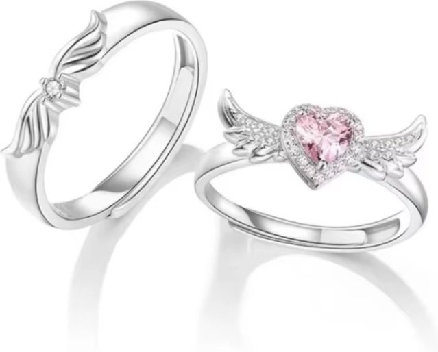 YILUOCD Ring, rosa Herz, Zirkonia, Silber, Unisex - Bild 1