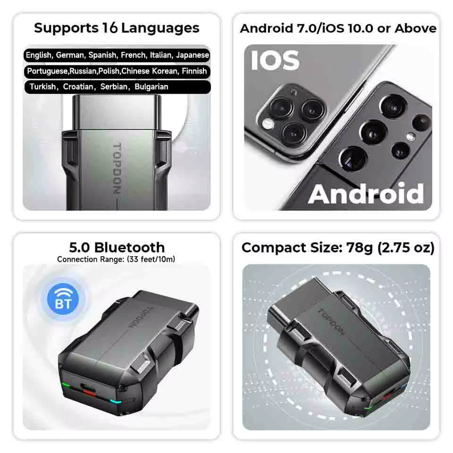 TOPDON TopScan Lite OBD2 Bluetooth Diagnosewerkzeug mit DTC-Reparaturguide und Vollsystem-Diagnose sowie aktiven Tests - Bild 5