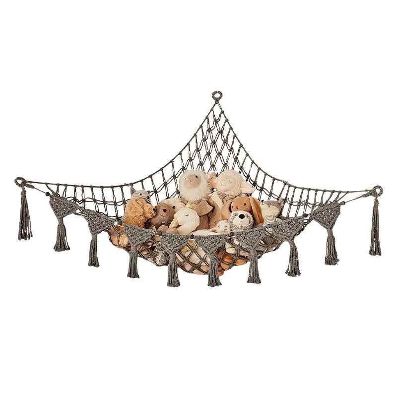 Makramee Kuscheltier-Aufbewahrungshängematte im Boho-Stil für Kinderzimmer, Grau - Bild 2
