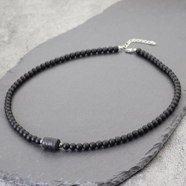Noter Halskette, Schwarz Onyx, Perlen, 48 cm, Herren - Bild 1