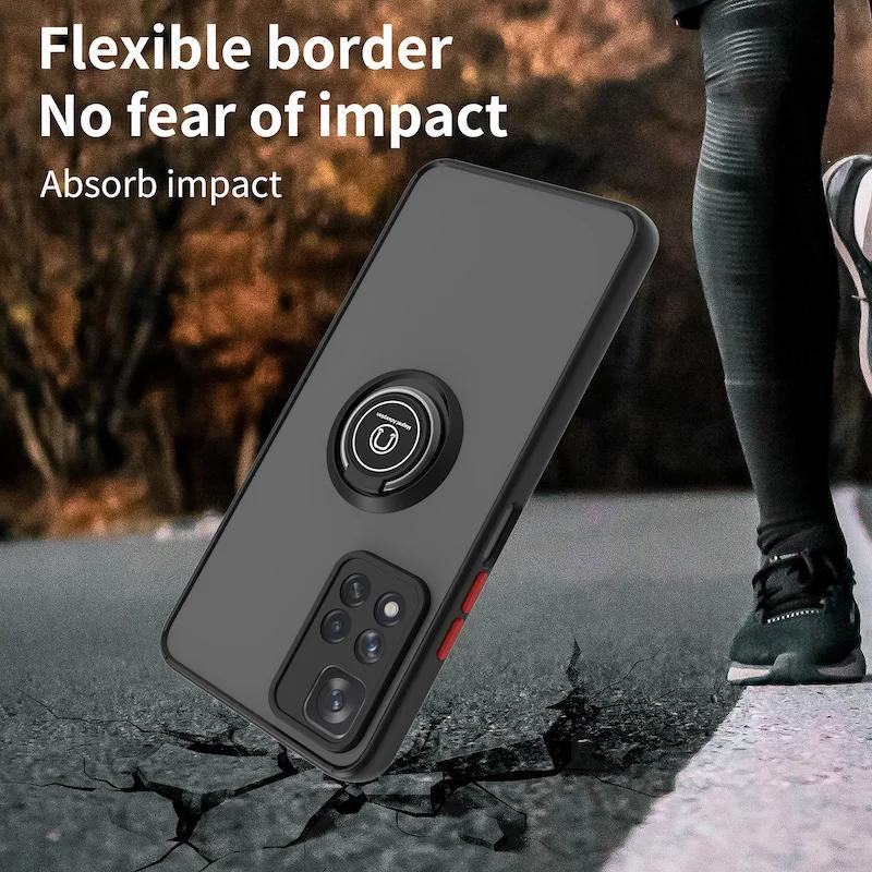 Stoßfeste Handyhülle mit Metallringhalter für Xiaomi Redmi Note 11 Pro Max 9 10 Poco X3 NFC 9c 9s 8 GT M3 11T F3 9A 9T 5G in Schwarz und Transparent - Bild 3