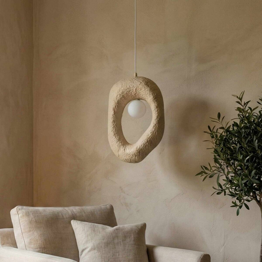 Opviq Pendelleuchte beige aus Metall und Fiberglas, E27, B/T/H: 12 x 30 x 110 cm - Bild 3