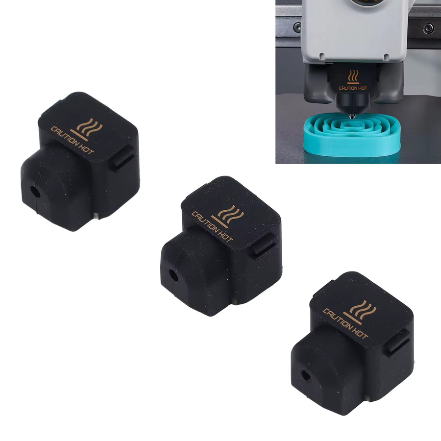 Qiilu 3er-Set Silikonsocken für BambuLab A1 Mini, Hitzebeständige Hot End Cover und Düsenisolationsabdeckung in Schwarz - Bild 2