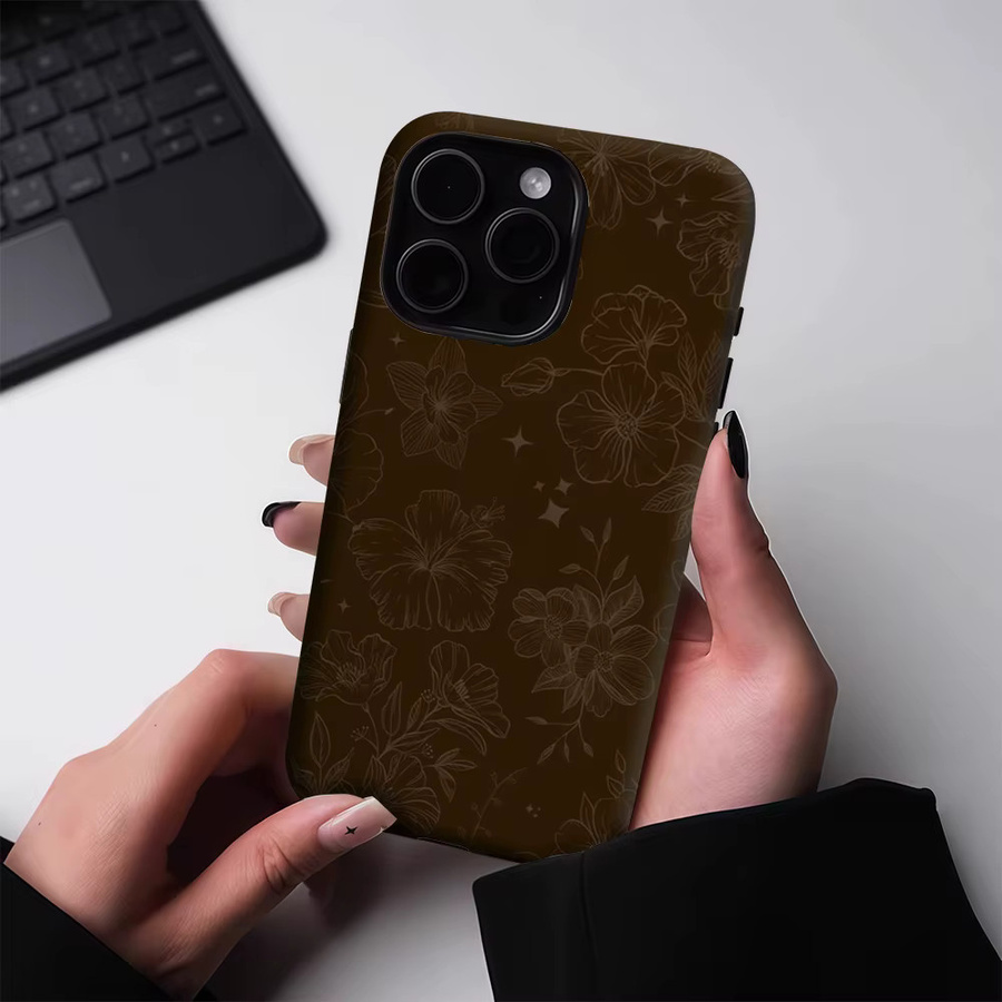 Potdemiel Handyhülle mit Blumenmuster in Braun für iPhone 17 16 15 14 13 Pro Max Plus mit Magnetfunktion und robustem Doppelschicht-Schutz - Bild 4