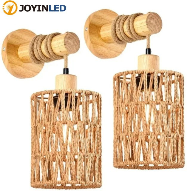 JOYINLED Wandlampe im orientalischen Stil mit LED und handgefertigter Papier-Rattan-Dekoration in Beige und Braun, warmweißes Licht - Bild 1