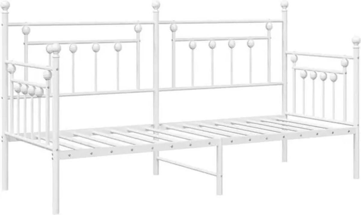 Vidaxl Tagesbettrahmen aus Stahl mit Kopfteil in Weiß, B/T: 190 x 75 cm - Bild 1