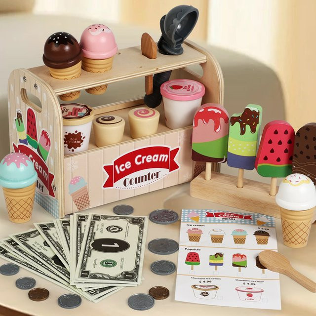 Tlewj Eistheke-Spielset, Rollenspiel-Lebensmittelspielzeug, Holz - Bild 1