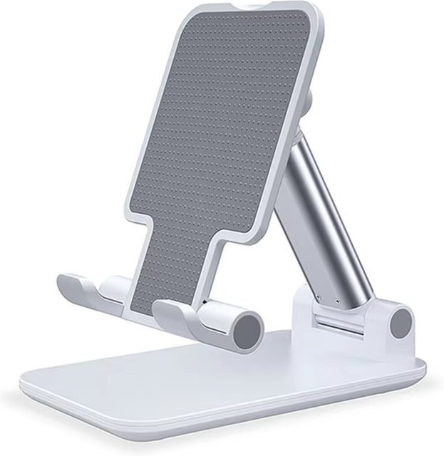 KAFNHCKA Faltbarer Desktop-Handyhalter und verstellbarer Tablet-Ständer in Weiß für iPhone, iPad und Xiaomi - Bild 1