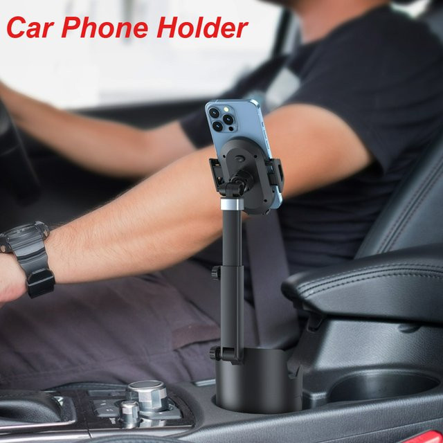 Multifunktionaler 2-in-1 Auto-Getränkehalter und Telefonständer mit 360-Grad-Drehung in Schwarz - Bild 1