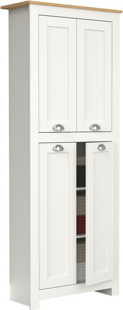 VCM Balusa Holz Flurschrank und Badezimmerschrank im Retro Design mit 4 Drehtüren und 5 Fächern, H x B x T: 184 x 72 x 32 cm - Bild 1