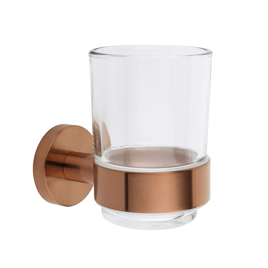 Alara Zahnputzbecher mit Wandhalterung aus Metall und Glas in Gold und Orange - Bild 1