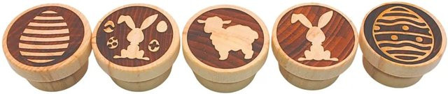 Dekohelden24 5er Set Teigstempel aus Holz mit Ostermotiven, Farbe: Braun, B/H/T: 5 x 5 x 3 cm pro Stempel - Bild 1